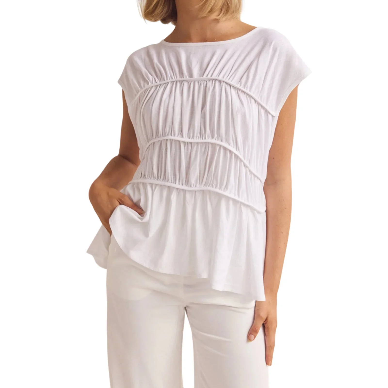 Women’s Ruched Cap Sleeve Peplum Top - Image 22