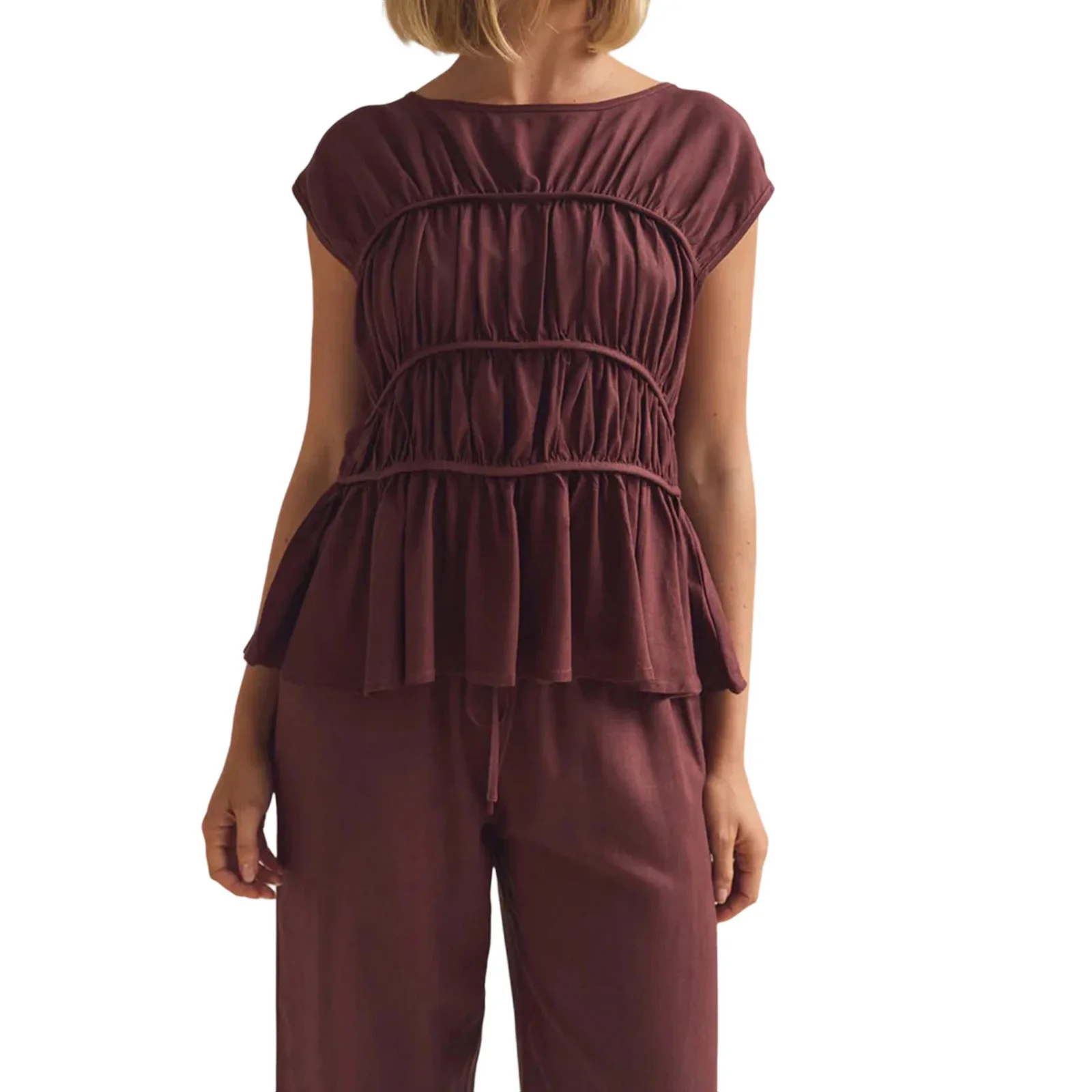 Women’s Ruched Cap Sleeve Peplum Top - Image 23