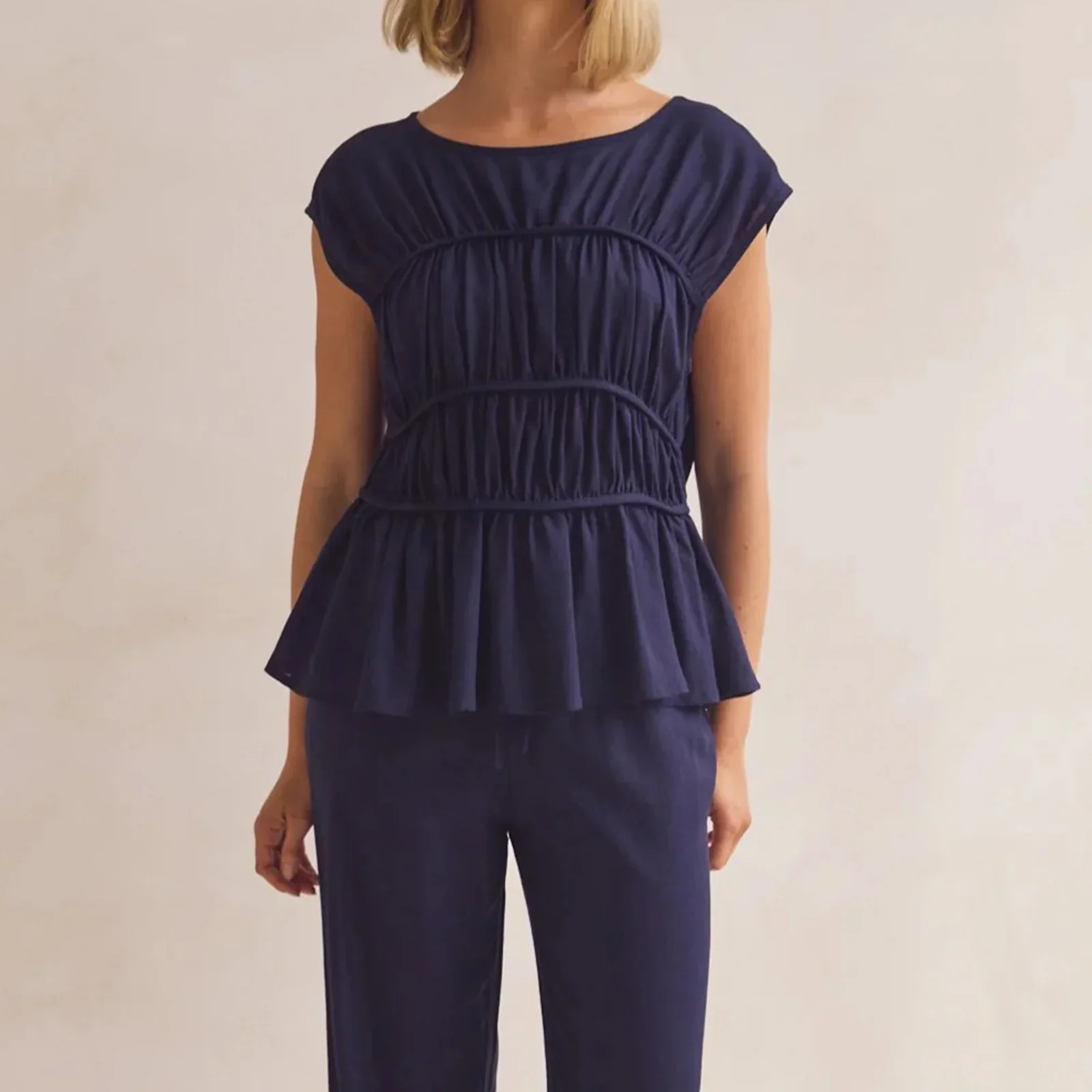Women’s Ruched Cap Sleeve Peplum Top - Image 3