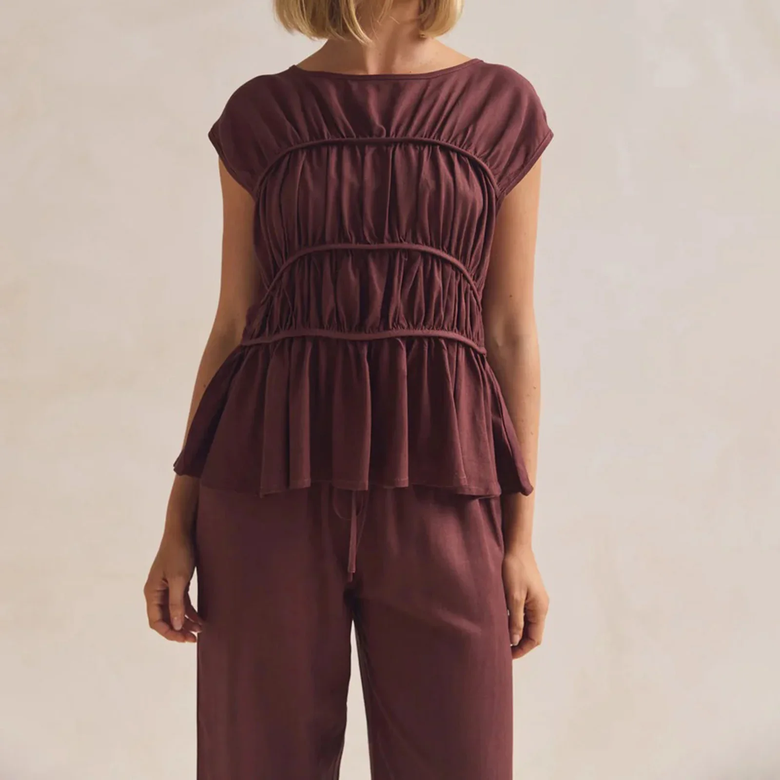 Women’s Ruched Cap Sleeve Peplum Top - Image 4