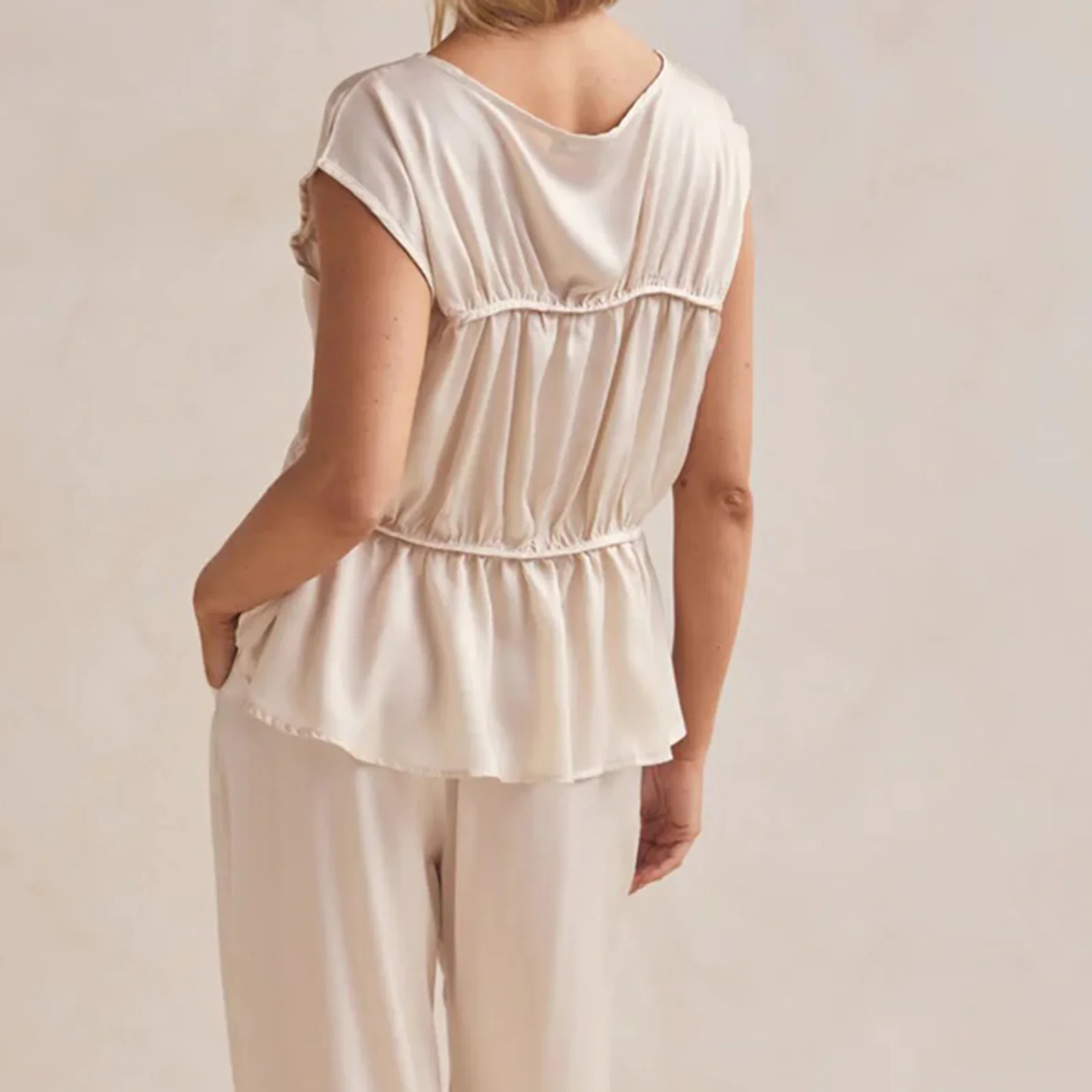Women’s Ruched Cap Sleeve Peplum Top - Image 5