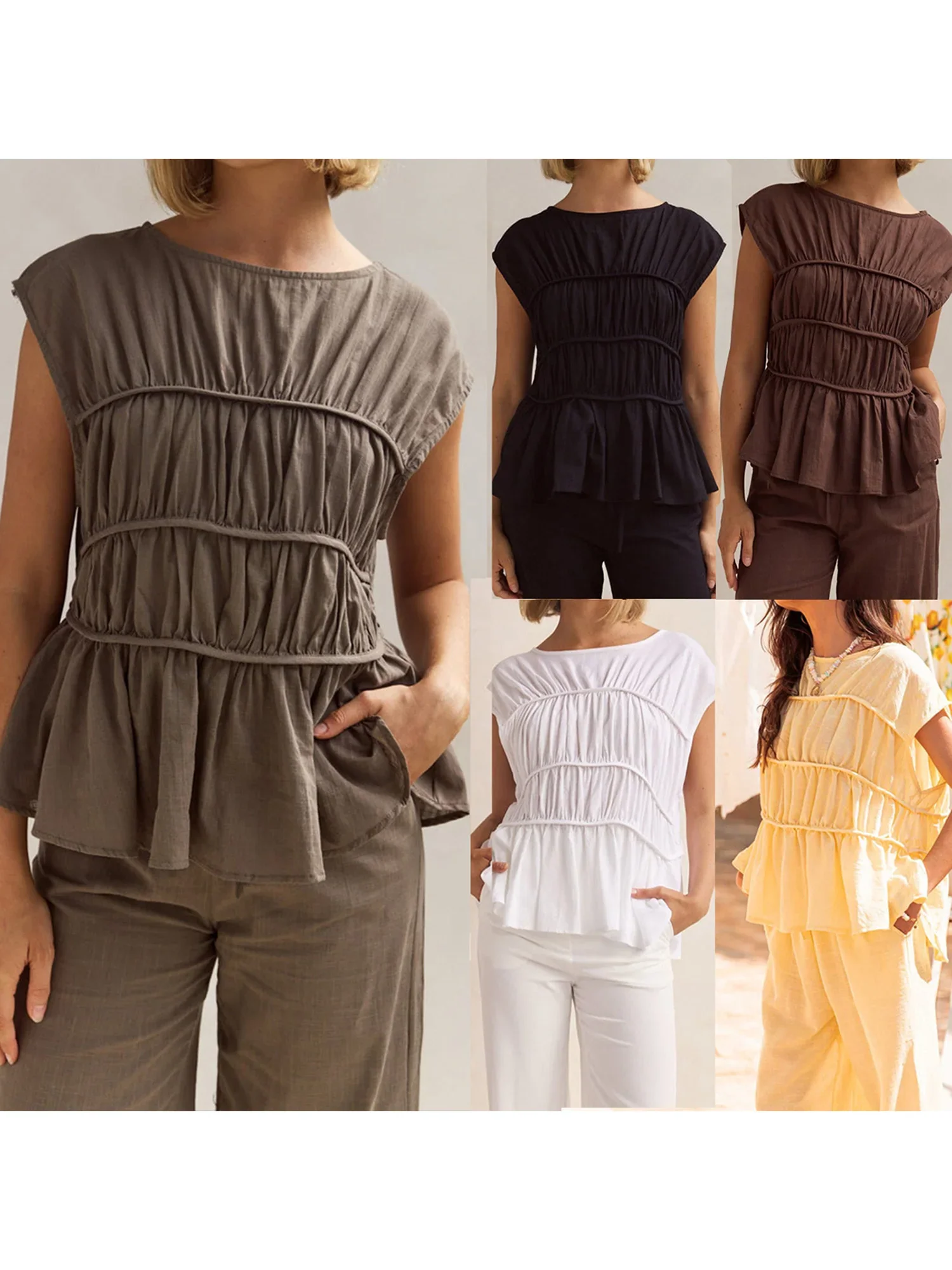 Women’s Ruched Cap Sleeve Peplum Top - Image 8