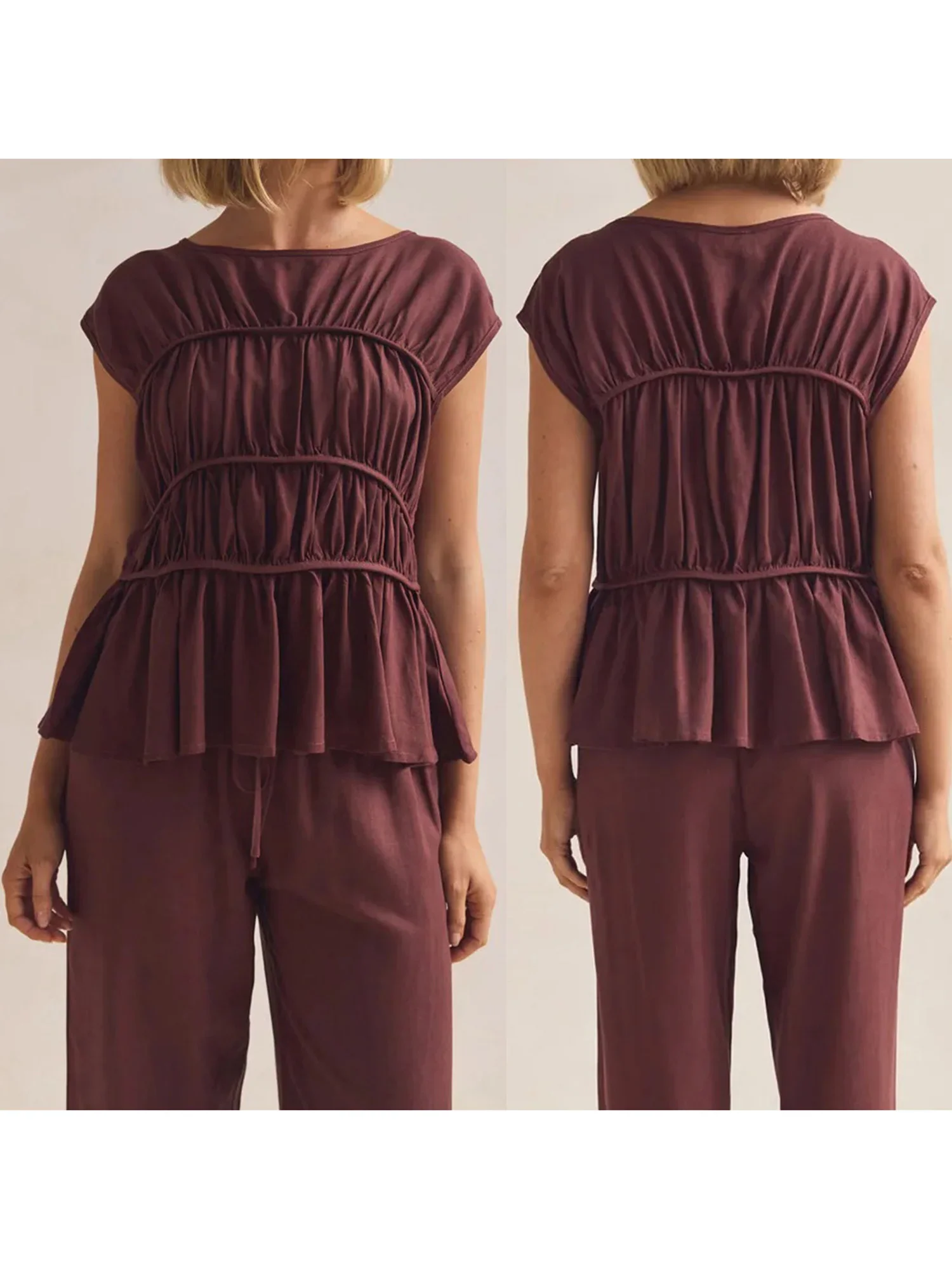 Women’s Ruched Cap Sleeve Peplum Top - Image 9