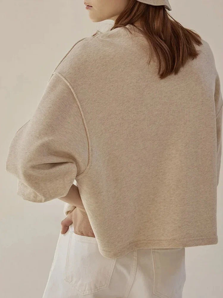 Women's Cotton Sweatshirt Loose Lantern Sleeve Pullover - Image 3