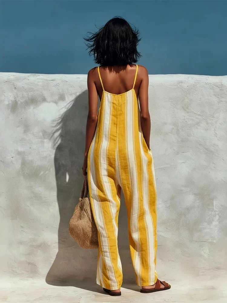 Women's Halter Wide Leg Jumpsuit Stripe Sleeveless - Image 5