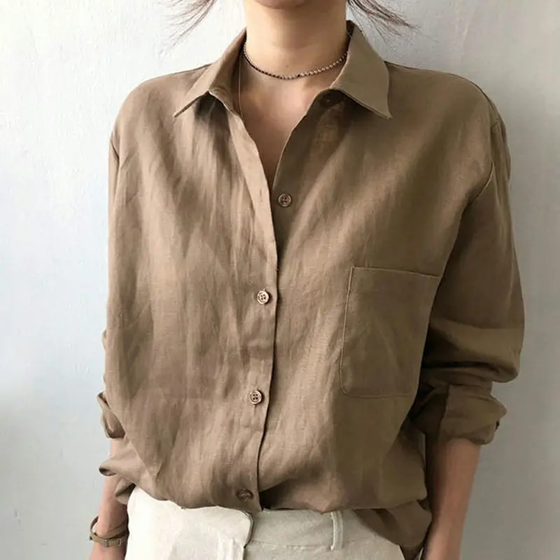 Women's Linen Oversized Shirt Shorts Set Beige - Image 4