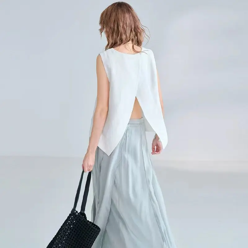 Women's Linen Tank Top Backless Loose Summer - Image 11