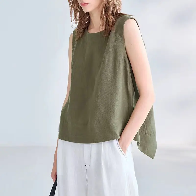 Women's Linen Tank Top Backless Loose Summer - Image 2