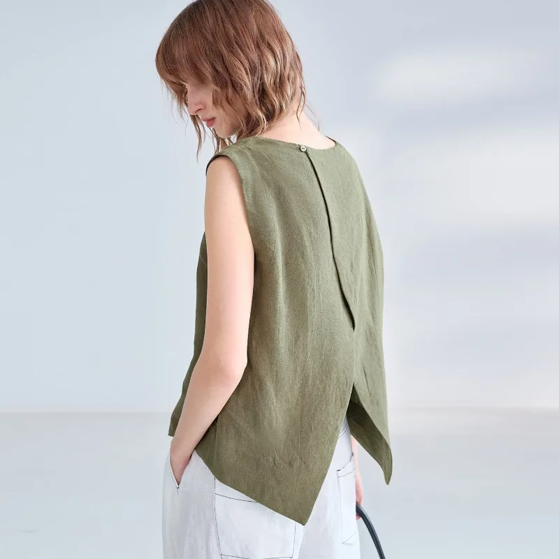 Women's Linen Tank Top Backless Loose Summer - Image 4