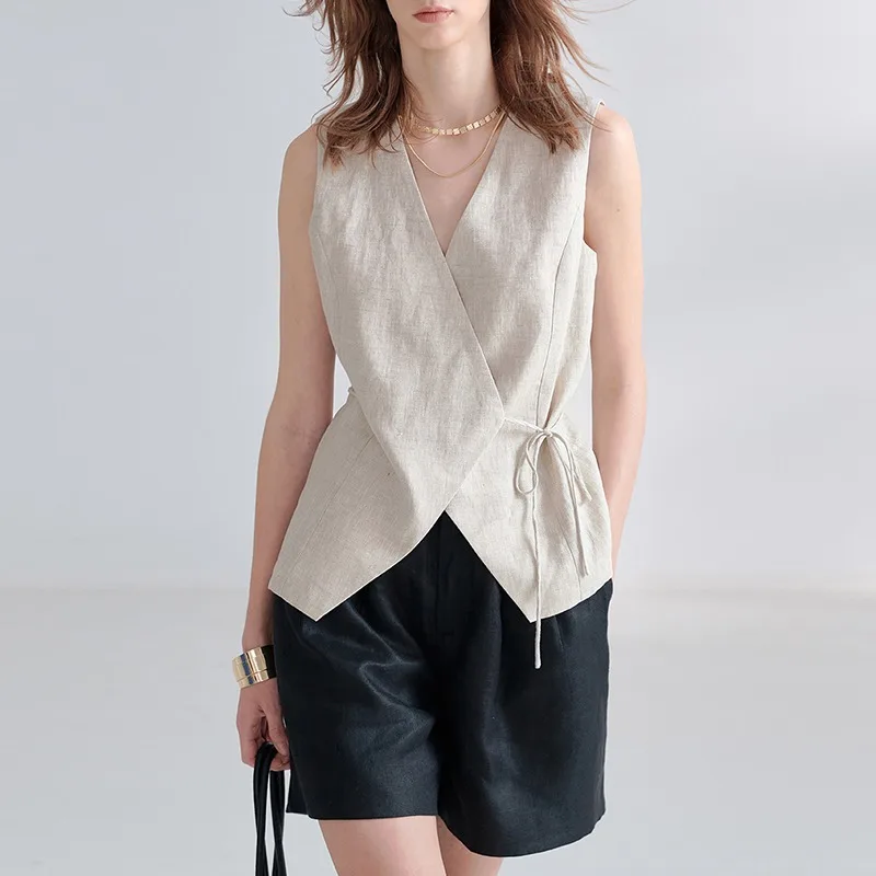 Women's Linen Tank Top V Neck Sleeveless - Image 2