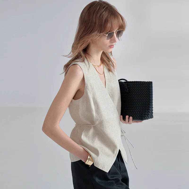 Women's Linen Tank Top V Neck Sleeveless - Image 3