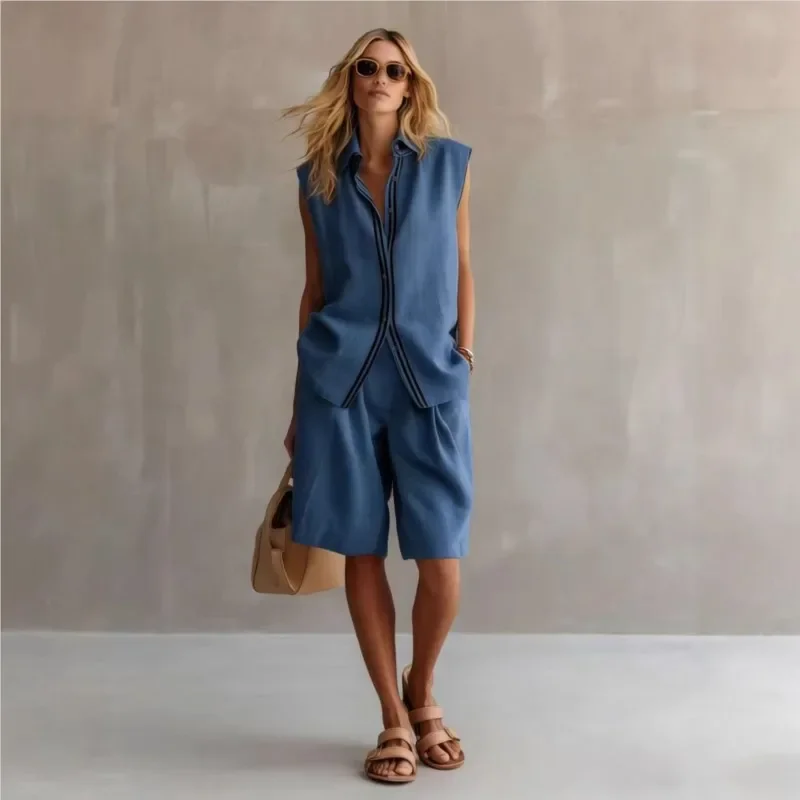 Women's Linen Two Piece Set Sleeveless Summer - Image 2