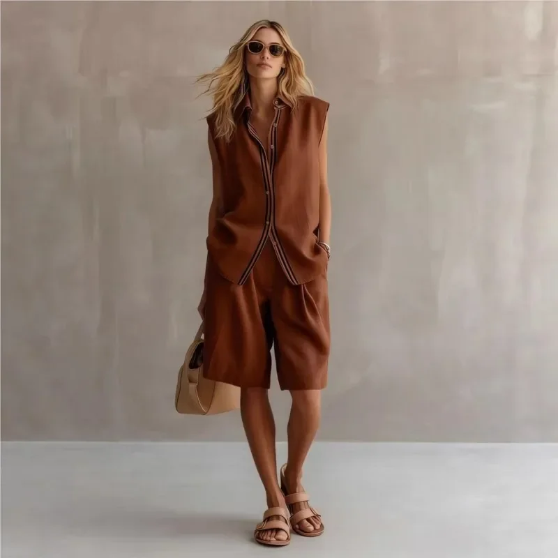 Women's Linen Two Piece Set Sleeveless Summer - Image 4