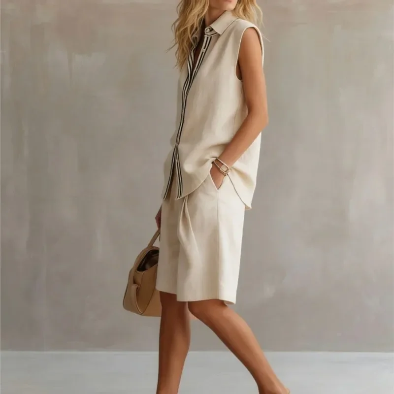 Women's Linen Two Piece Set Sleeveless Summer - Image 5