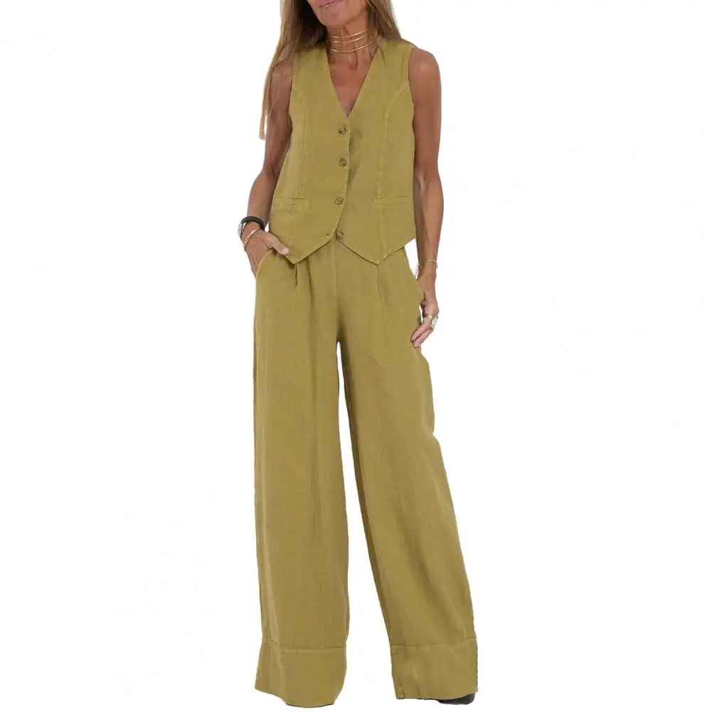 Women's Linen Two Piece Set Wide Leg Pants - Image 4
