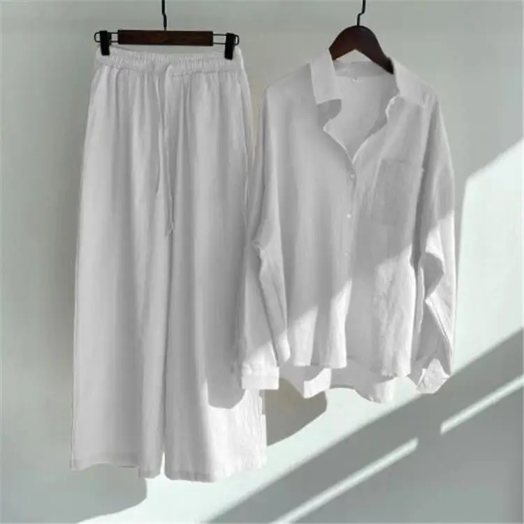 Women's Linen Two Piece Shirt Pants Set - Image 2