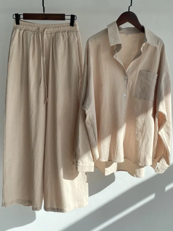 Women's Linen Two Piece Shirt Pants Set - Image 6