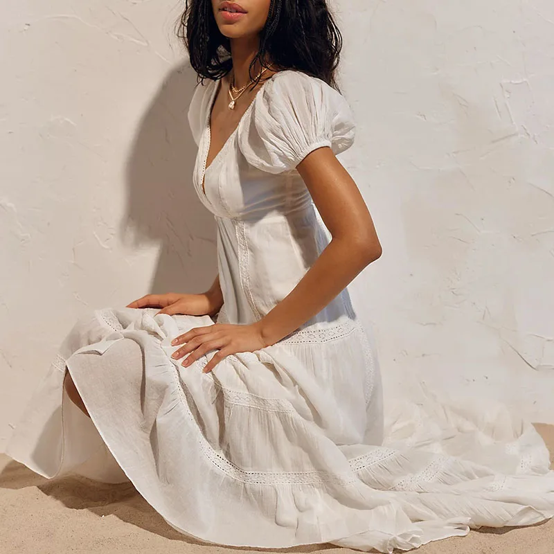 Women's Long Maxi Dress – Puff Sleeve