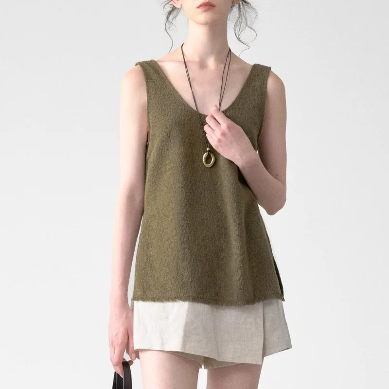Women's Ramie Knit Tank Top Tassel Backless - Image 2