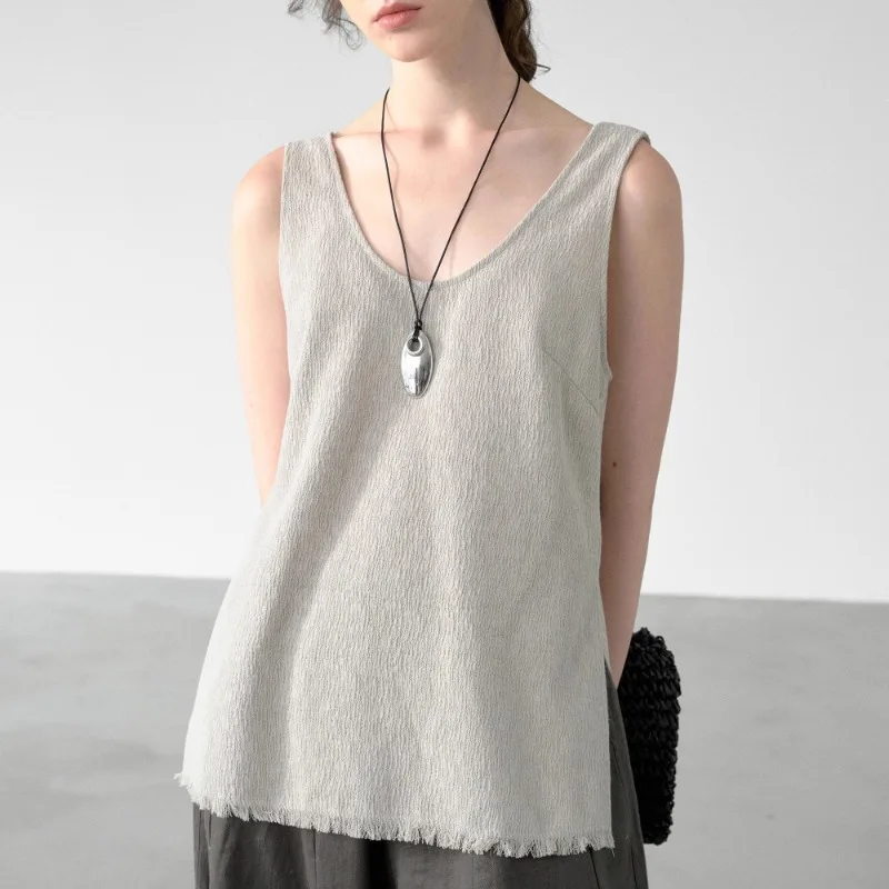 Women's Ramie Knit Tank Top Tassel Backless - Image 3