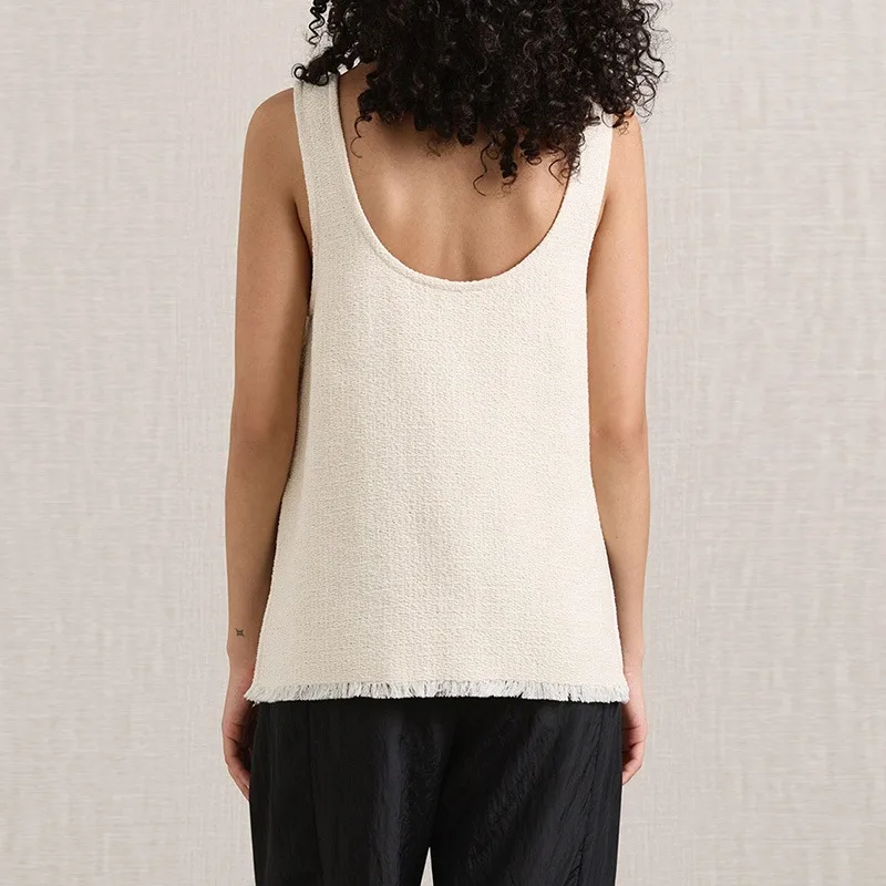 Women's Ramie Knit Tank Top Tassel Backless - Image 4