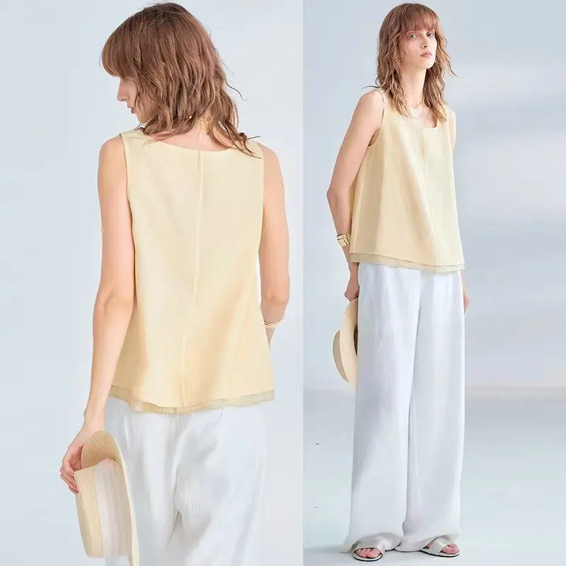 Women's Square Neck Tank Top Ramie Lyocell Loose - Image 2
