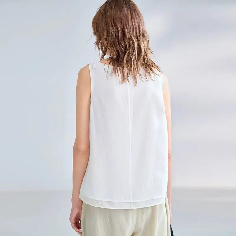 Women's Square Neck Tank Top Ramie Lyocell Loose - Image 5