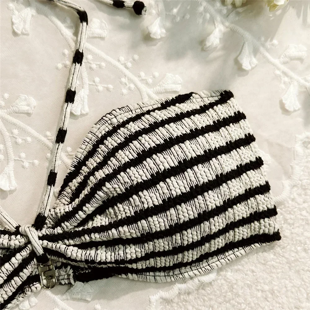 Women's Striped Halter Bikini Set Brazilian - Image 3