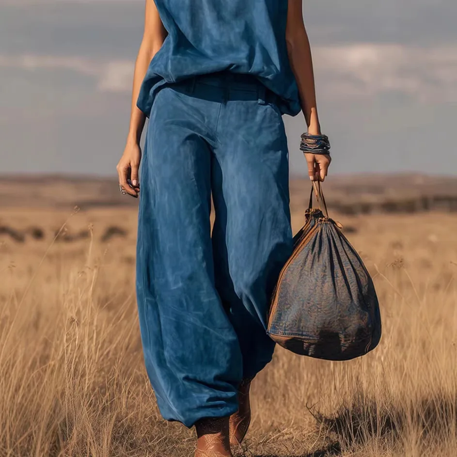 Women's Two Piece Set Sleeveless Top Wide Leg Pants - Image 2