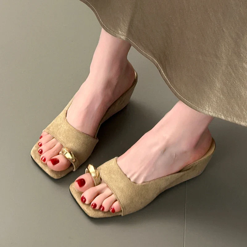 Women's Wedge Sandals Square Toe High Heel Summer - Image 5
