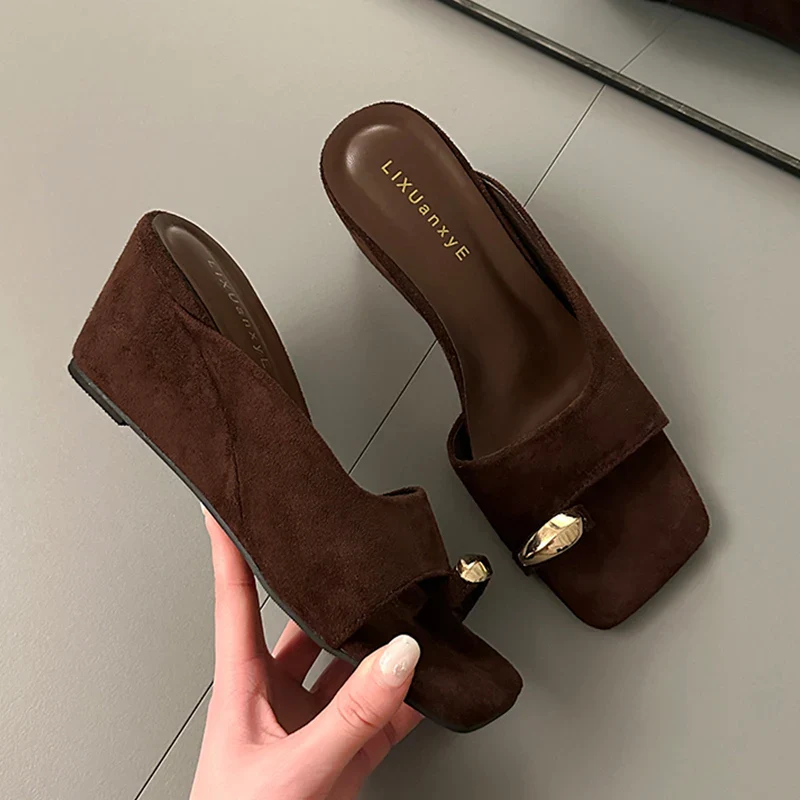 Women's Wedge Sandals Square Toe High Heel Summer - Image 8